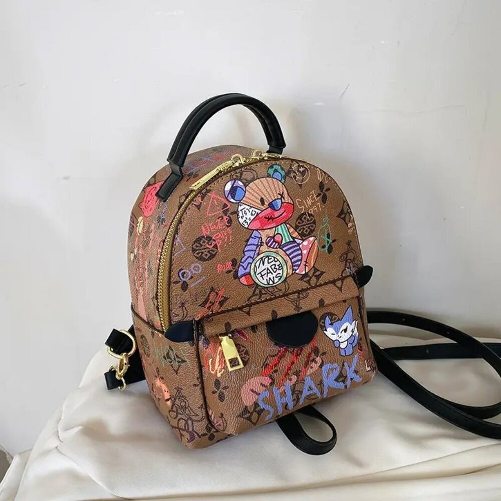 Mini Cartoon Bear Graffiti Backpack Purse NWT​